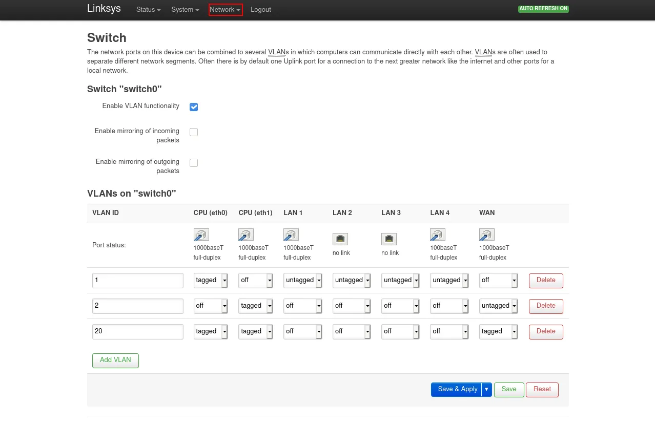 Switch OpenWRT Linksys